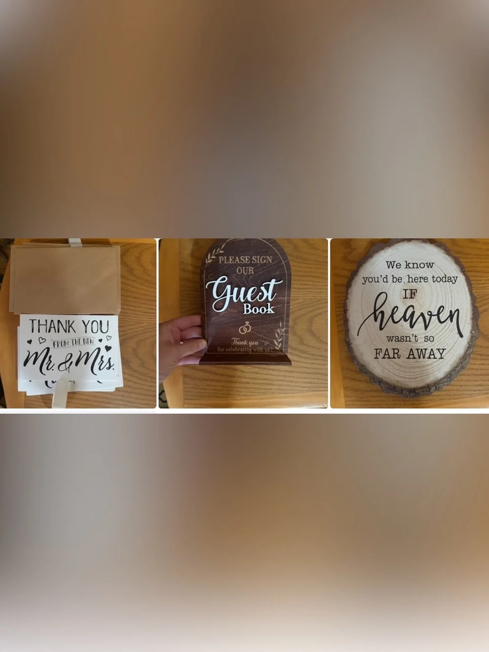 Wedding Decor: Guest Book Sign, If Heaven wasn’t so far away, & Thank you Cards